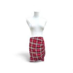 Chic Red Plaid Pencil Skirt